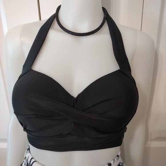 Tempt Me 2 Pc Halter Ruched High Waist Bikini Bottom White & Blk Palm trees 2 XL - Picture 6 of 10